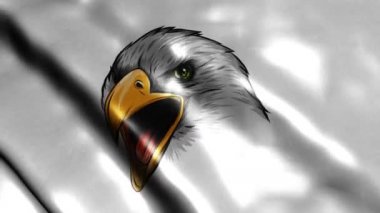 Kartal ya da Şahin Başı Maskotu bayrağın üstünde