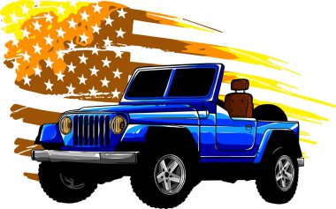 offroad arabası ve amerikan bayrak vektörü