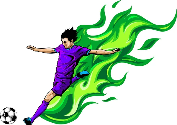 Aggressive Modern Soccer Football Player Lightning Kick Illustration — Stock Vector