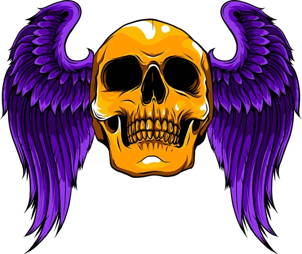 Φτερά Αγγέλου Μοναδικό Ανθρώπινο Νεκρό Κρανίο Της Απεικόνισης — Διανυσματικό Αρχείο
