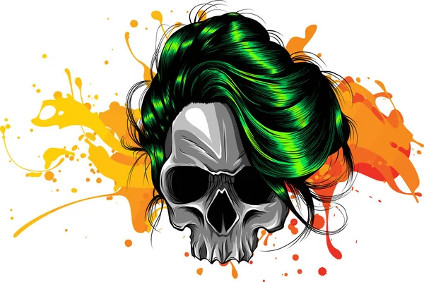 Cráneo Mujer Con Pelo Verde — Vector de stock