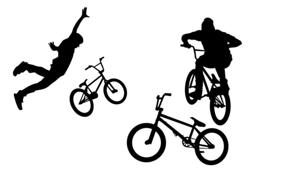 BMX Bicicleta siluetas, nothink, salto de conejo — Archivo Imágenes Vectoriales