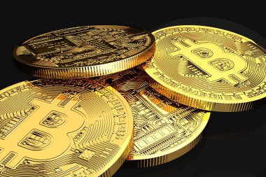 Bitcoin yakın çekim. Kripto para birimi Bitcoin. Yatırım kavramı 3D illüstrasyon.