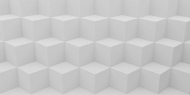 Soyut Küp Panoramik Arkaplan. Beyaz Grafik Tasarımı. 3B ilüstrasyon.