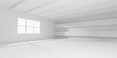 Soyut İç Kavram. Hipnotik Şirket İnşaatı. Beyaz bina konsepti. Sanatsal İş Şablonu. 3 Boyutlu ilüstarsiyon.