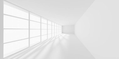 Soyut İç Kavram. Hipnotik Şirket İnşaatı. Beyaz bina konsepti. Sanatsal İş Şablonu. 3 Boyutlu ilüstarsiyon.