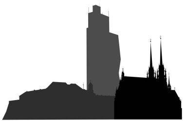 Vector silhouette of the city of Brno - Czech Republic. Three landmarks of the city.