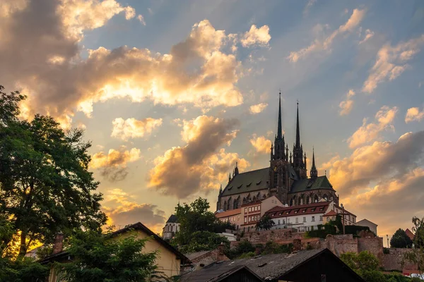 Piękna Stara Architektura Petrow Katedra Piotra Pawła Miasto Brno Czechy — Zdjęcie stockowe