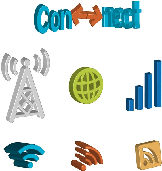 Una serie di icone di segnale e connettività internet — Vettoriale Stock