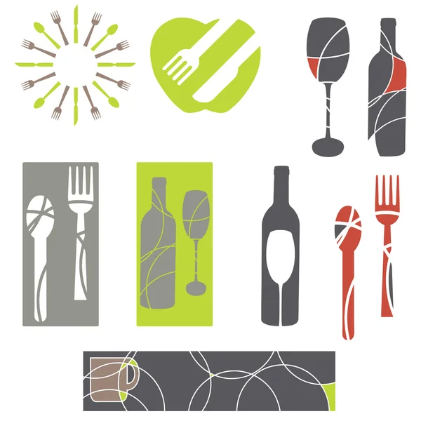 Catering pictogrammen en menu designelementen — Stockvector