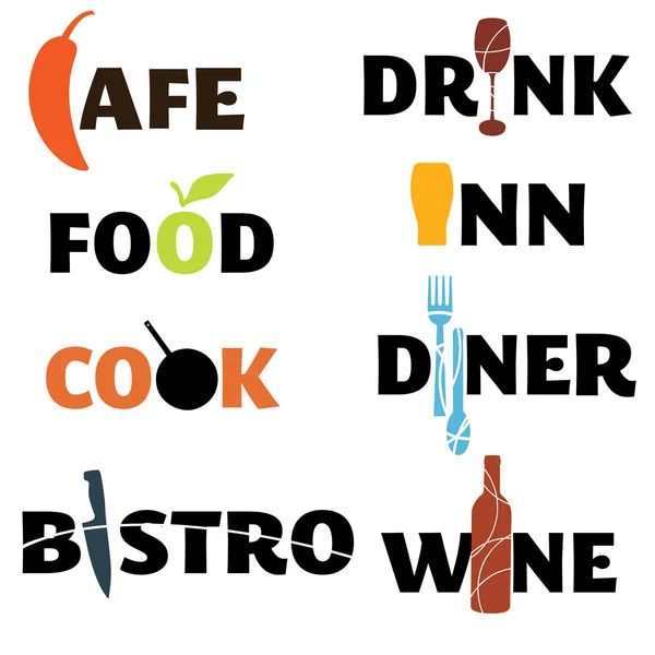 A set of food and drink themed word graphics — Stock Vector