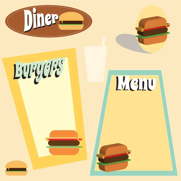 Tavola calda a tema retrò e grafica del menu hamburger — Vettoriale Stock