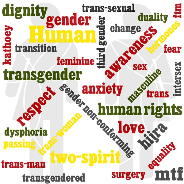 Ένα γραφικό θέμα λέξη transgender, που διαθέτει διεθνή ονόματα — Διανυσματικό Αρχείο