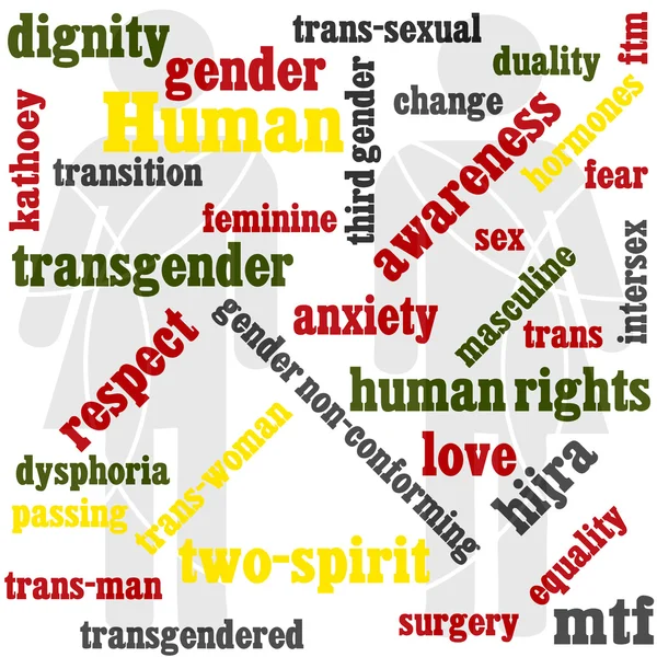 Um gráfico de palavras temático Transgênero com nomes internacionais — Vetor de Stock