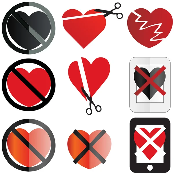 Set of images conceptualizing a no love or anti valentine sentiment — Stock Vector