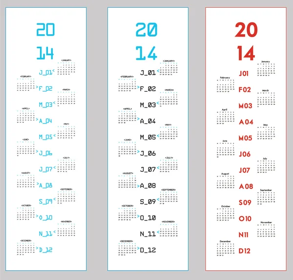 3 つの直立したカレンダー 2014 年 — ストックベクタ