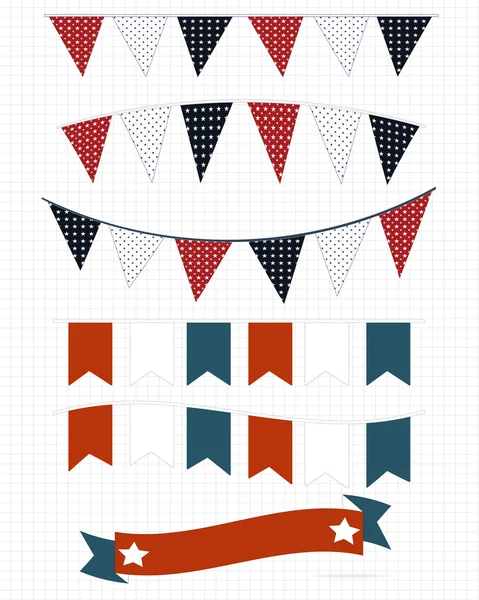 Ein Set aus rot-weiß-blau, Sternen und Streifenflaggen und Fahnenmasten — Stockvektor