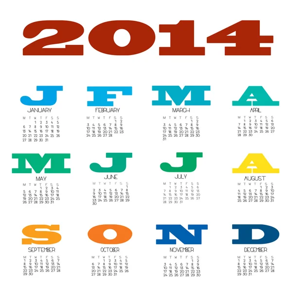 Calendrier de 12 mois pour 2014 — Image vectorielle