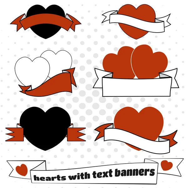 Coração de amor com banners definidos —  Vetores de Stock