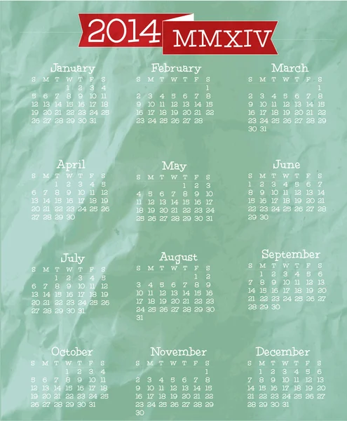 Un calendrier 2014 avec des semaines commençant le dimanche — Photo