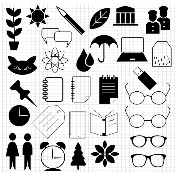 Iconos negros de varias cosas — Vector de stock