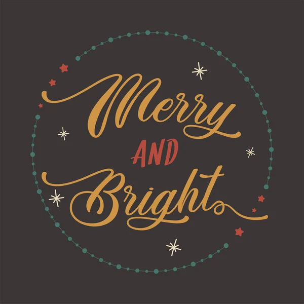 Feliz Brilhante Lettering Cartão Natal Ilustração Vetorial — Vetor de Stock