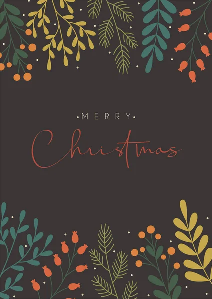 Joyeux Noël Carte Flyer Avec Des Décorations Feuillage Floral — Image vectorielle