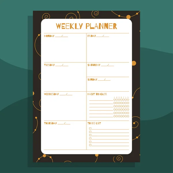 Wekelijkse Planner Print Concept Template Met Hand Getekend Exotisch Bloemblaadjes — Stockvector