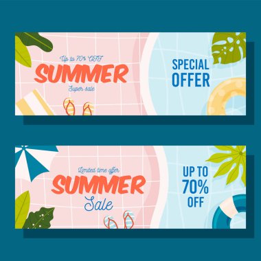 Yaz indirimi broşür seti. Vektör illüstrasyon kavramı.