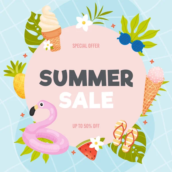Tarjeta Folleto Summer Sale Concepto Ilustración Vectorial — Vector de stock
