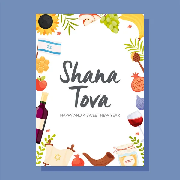 Feliz Dia Rosh Hashanah Cartão Saudação Shana Tova Ilustração Vetorial —  Vetores de Stock