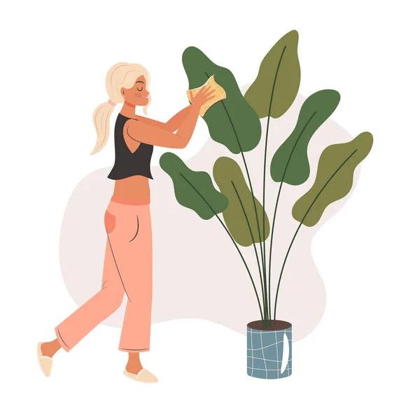 Woman Taking Care Plant Vector Concept Illustration — 스톡 벡터
