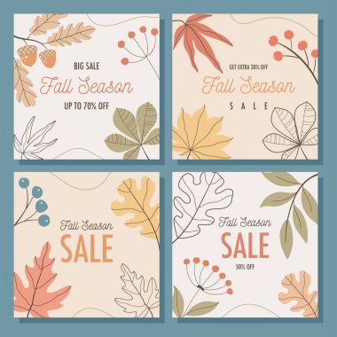 Merhaba sonbahar indirim kartı konsepti. Vektör illüstrasyonu