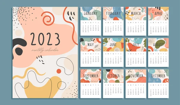 2023 Anno Calendario Mensile Con Sfondo Astratto Illustrazione Vettoriale — Vettoriale Stock