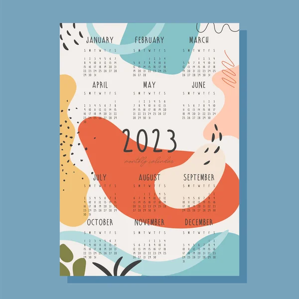 2023 Rok Miesięczny Kalendarz Abstrakcyjnym Tłem Ilustracja Wektora — Wektor stockowy
