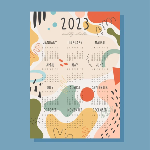 2023 Jaar Maandelijkse Kalender Met Abstracte Achtergrond Vectorillustratie — Stockvector