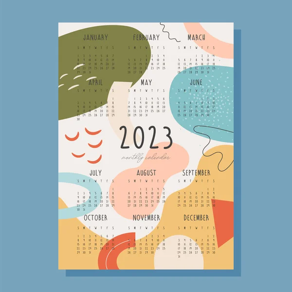 2023 Månadskalender Med Abstrakt Bakgrund Vektor Illustration — Stock vektor