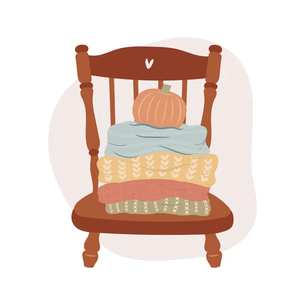 Hola Fall Concepto Clima Suéter Suéteres Calabaza Silla — Vector de stock