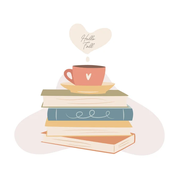 Hola Concepto Otoño Tiempo Acogedor Para Leer Libros Tomar Café Ilustración de stock