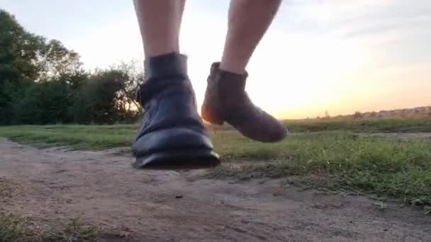 Dancing Male Legs Old Boots Sunset — Stock Video