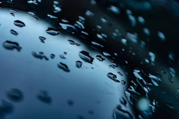 Drops Rain Water Close Glass Car Background Backdrop Selective Focus — Stockfoto