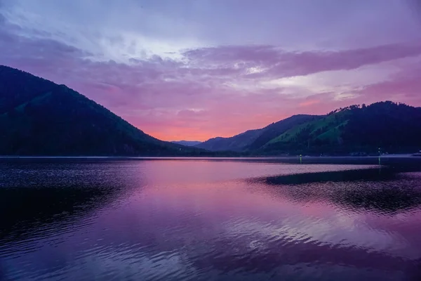Beautiful Sayan Mountains Reflection Yenisei River Sunset — Stock Photo, Image