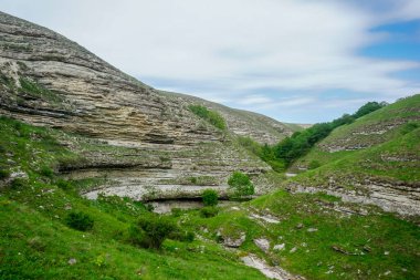 Dağıstan Cumhuriyeti 'nin Kafkas Dağları' ndaki yeşil çayırlar. Rusya