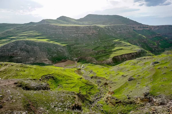 Picturesque green valley and mountains in Dagestan republic in Russia
