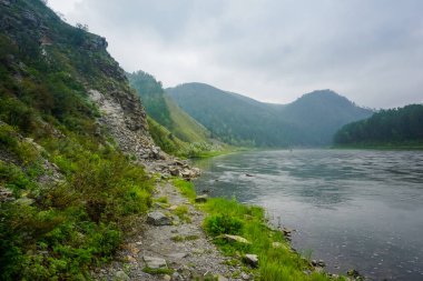 Yazın Krasnoyarsk Krai 'deki Mana Nehri, Sibirya, Rusya