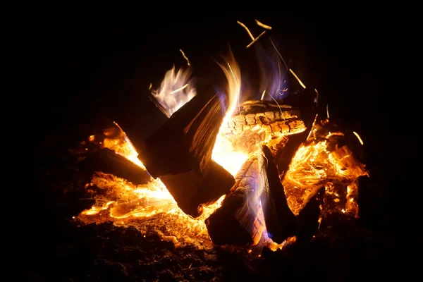 Bright Campfire Made Wood Olkhon Island Baikal — Fotografia de Stock