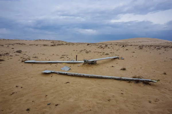 Helicopter Wreckage Sand Dunes Chara Desert — Stock Photo, Image