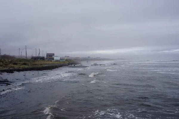 Duża Plaża Burzliwe Morze Miejscowości Starodubskoe Wyspie Sakhalin — Zdjęcie stockowe