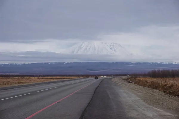Carretera Vista Volcán Koryaksky Península Kamchatka Rusia — Foto de Stock