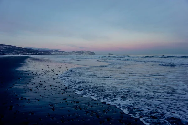 Hermosa Playa Khalaktyrsky Invierno Península Kamchatka Rusia —  Fotos de Stock